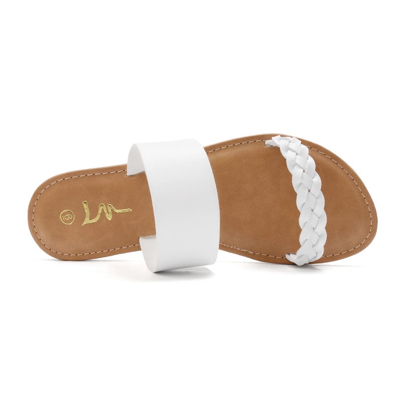 LM Women's Braided Slide Sandals Open Toe Two Strap Slip On Flat Sandals Casual Summer Shoes (9, White) - Image 3